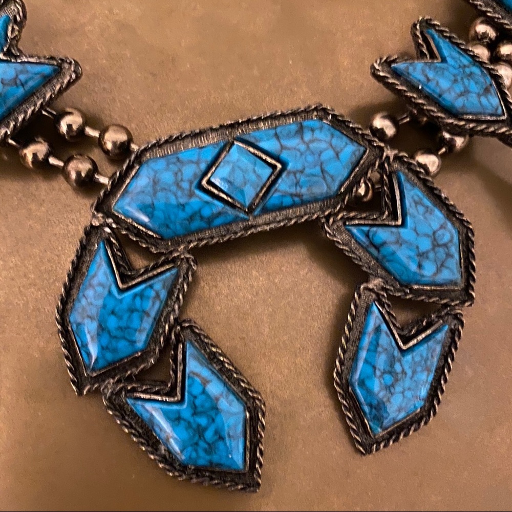Squash Blossom Turquoise Silver Statement Necklace! long beaded arrows 24” - Picture 5 of 6